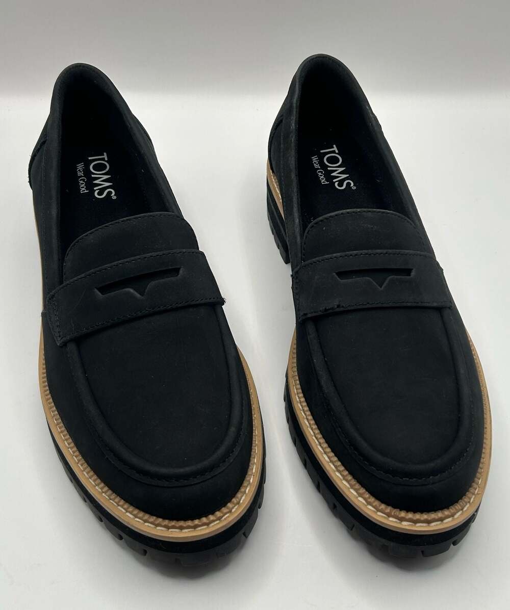 TOMS Darcy Lug Sole Black Leather Penny Loafers